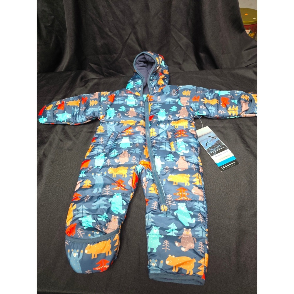 Iceburg Infant 3M Blue Bear Print Hooded Snowsuit Bunting NWT
